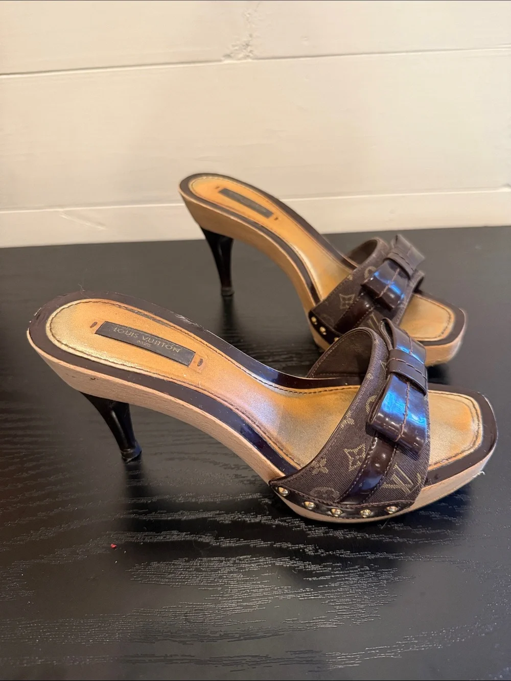 Authentic Louis Vuitton Monogram Bow Wooden Sandal Size 36